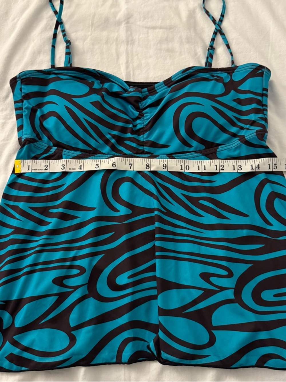 Teal/brown zebra print swim tank with adjustable straps Size 10 - Picture 3 of 6